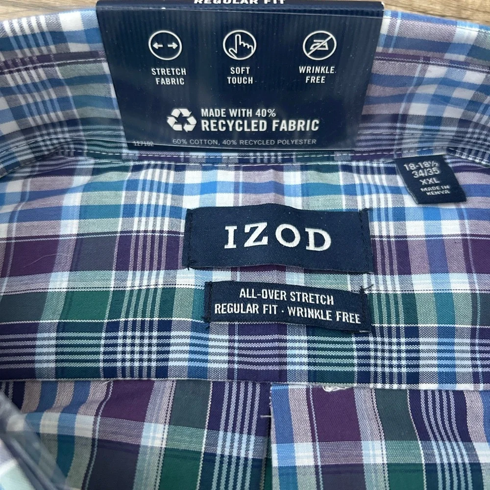 NWT Men’s IZOD Blue, Purple Button Down Stretch Long Sleeve Shirt - Size XXL - Picture 7 of 11